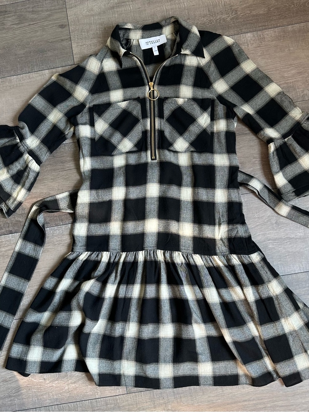 Derek Lam 10 Crosby Plaid Bell Sleeve Tie Waist Mini Dress XS
